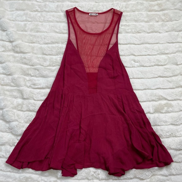 Free People Marble Mesh Red Peplum Tank Top Sz S - Picture 5 of 10